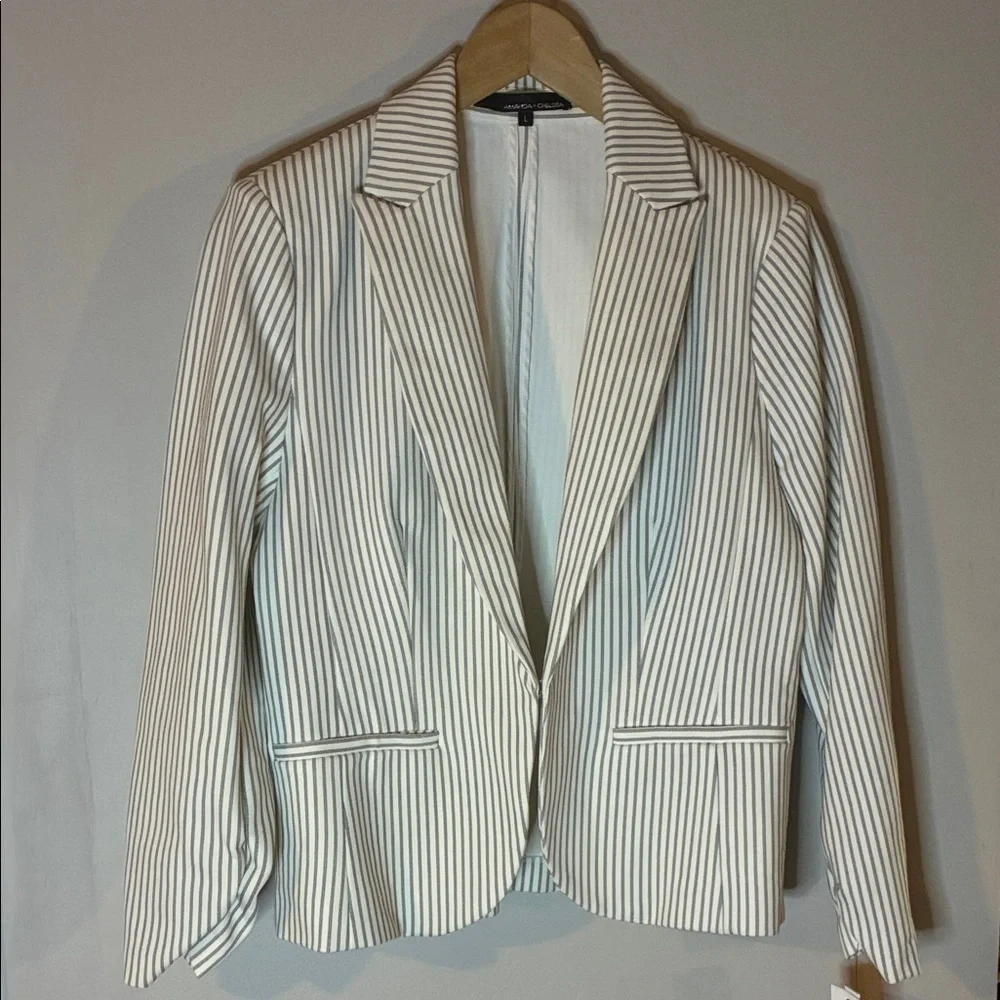 NWT Amanda & Chelsea White and Gray Striped Blazer Sz Large